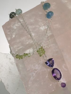 Amethyst, Peridot & Aquamarine Pendant Necklace
